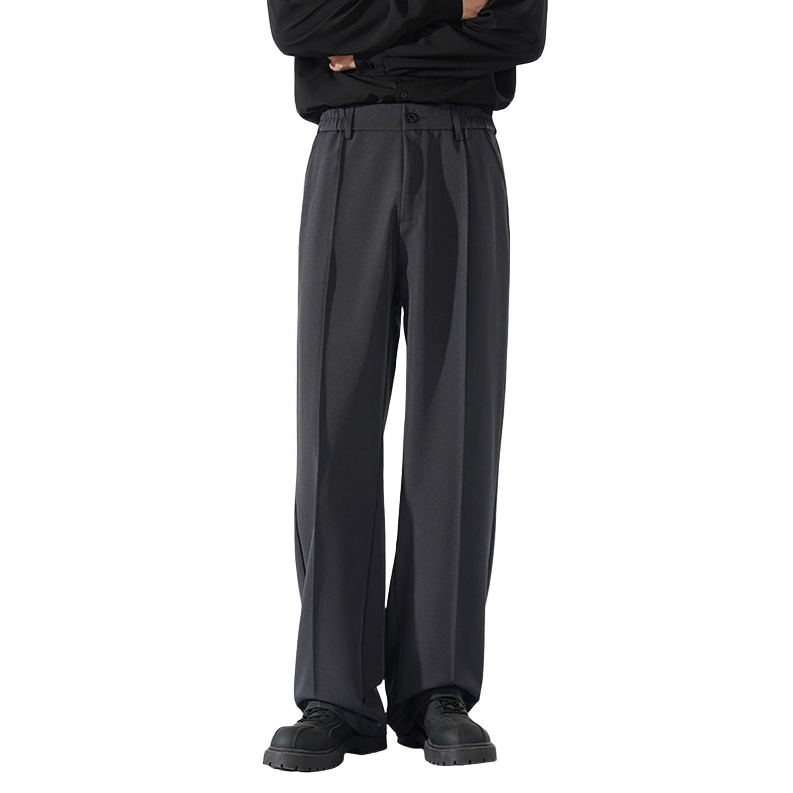 JAJAHO Mens Suit Pants Straight Leg Relaxed Fit Elastic Waistband Dress ...