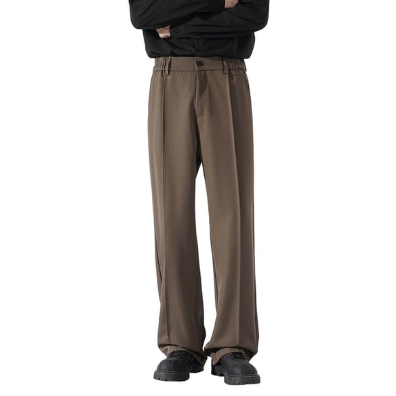JAJAHO Mens Suit Pants Straight Leg Relaxed Fit Elastic Waistband Dress Pants Solid Color Business Casual Wear Cozy Trousers