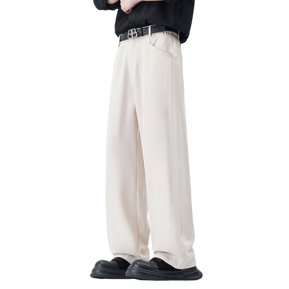 JAJAHO Mens Suit Pants Wide Leg Relaxed Fit Elastic Waistband Dress Pants Solid Color Workwear Soft Trousers