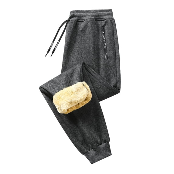 JAJAHO Mens Sweatpants Thermal Fuzzy Lining Casual Joggers Pants Drawstring Relaxed Fit Warm Ankle-Tied Sweat Pants With Zipper Pockets Insulated Classic Trousers