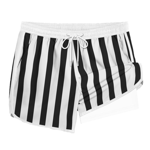 JAJAHO Mens Swim Trunks With Liner 2 In 1 Striped Drawstring Shorts Summer Bathing Suit Stylish Beachwear