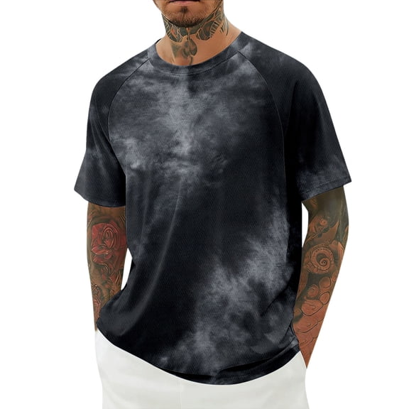 JAJAHO Mens Tie Dye T Shirt Raglan Short Sleeve Casual Loose Fit Crew Neck Graphic Tee Soft Daily Wear Summer Beach Shirts Stylish Tops