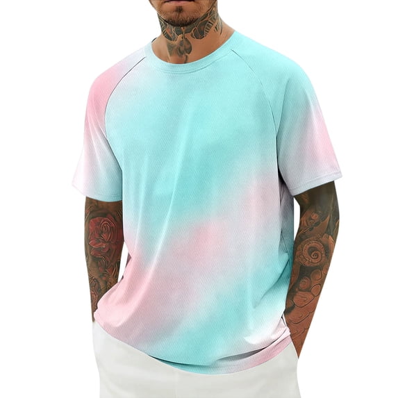 JAJAHO Mens Tie Dye T Shirt Raglan Short Sleeve Casual Loose Fit Crew Neck Graphic Tee Soft Daily Wear Summer Beach Shirts Stylish Tops