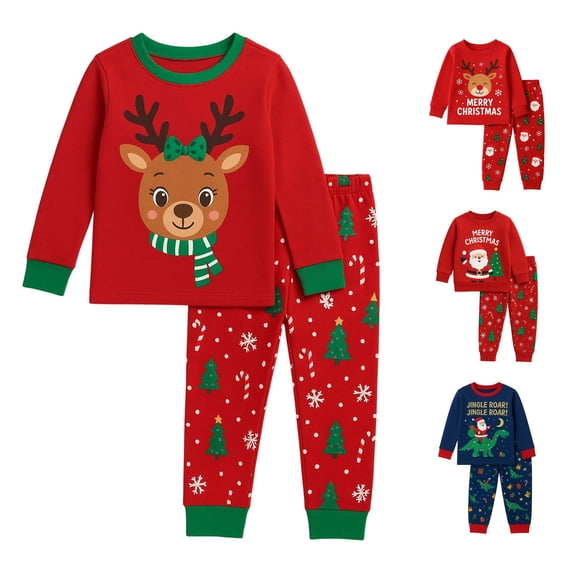 JAJAHO Merry Christmas Pajamas For Kids Girls Boys Holiday Sleepwear Long Sleeve Santa 2 Piece Pjs 2-10Y