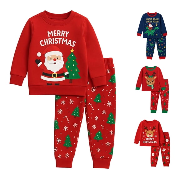 JAJAHO Merry Christmas Pajamas For Kids Girls Boys Holiday Sleepwear Long Sleeve Santa 2 Piece Pjs 2-10Y