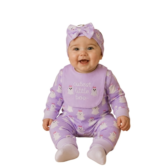 JAJAHO Newborn Baby Girl Clothes Halloween Jumpsuits Long Sleeve Pumpkin Print Onesie With Hat 2 Piece Set 0-6M