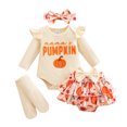 thumbnail image 1 of JAJAHO Newborn Baby Girl Clothes Halloween Outfit Long Sleeve Bodysuit Tiered Skirt With Headband Socks 4 Piece Set 0-18M, 1 of 7