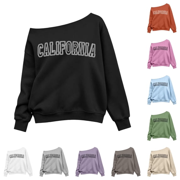 JAJAHO Off The Shoulder Sweatshirt Girls California Shirt Kids Long Sleeve Asymmetrical Fall Pullover Tops 3-14Y