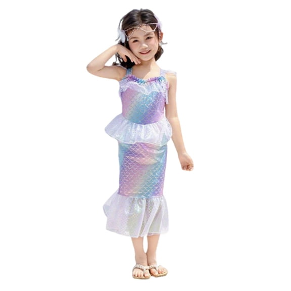JAJAHO One Piece Swimsuit Girls Scale Print Ruffle Bathing Suit With Skirts And Swim Cap 3 Piece Pool Outfits 2-12Y Holiday Beachwear