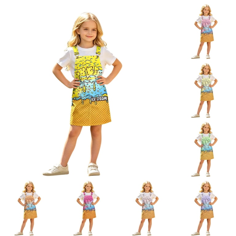 ice cream shorts dress JAJAHO Overall For Girls Adjustable Straps Printed Loose Fit Summer Casual Romper With Pockets For Kids 4-13Y springsale25 Size:Crew Blue Faux Leather Midi Baseball shorts the park playdate afternoons