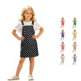 thumbnail image 1 of JAJAHO Overall Dress For Girls Adjustable Straps Retro Polka Dot Loose Fit Summer Casual Vintage Dresses With Pockets For Kids 4-13Y, 1 of 7