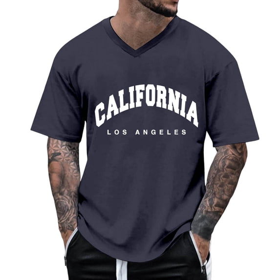JAJAHO Oversized T Shirt Men's Summer V Neck Short Sleeve Tee City Letter Print Basic Shirts Baggy Streetwear Cozy Tops