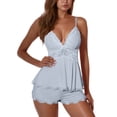 thumbnail image 1 of JAJAHO Pajama Sets For Women Sexy Slim Fit Sleepwear Spaghetti Strap Deep V Neck Camisole Tops And Shorts 2 Piece Set Soft Home Clothes, 1 of 4