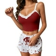 thumbnail image 1 of JAJAHO Pajama For Women Sets Sexy Lace Slim Fit Summer Sleepwear V Neck Sleeveless Crop Tank Top And Floral Shorts 2 Piece Set Leisure Home Clothes, 1 of 4