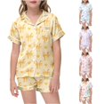thumbnail image 1 of JAJAHO Pajamas For Girls 2 Piece Sets Bow Printed Short Sleeve Summer Satin Sleepwear Shorts Set For Kids 2-13Y, 1 of 6