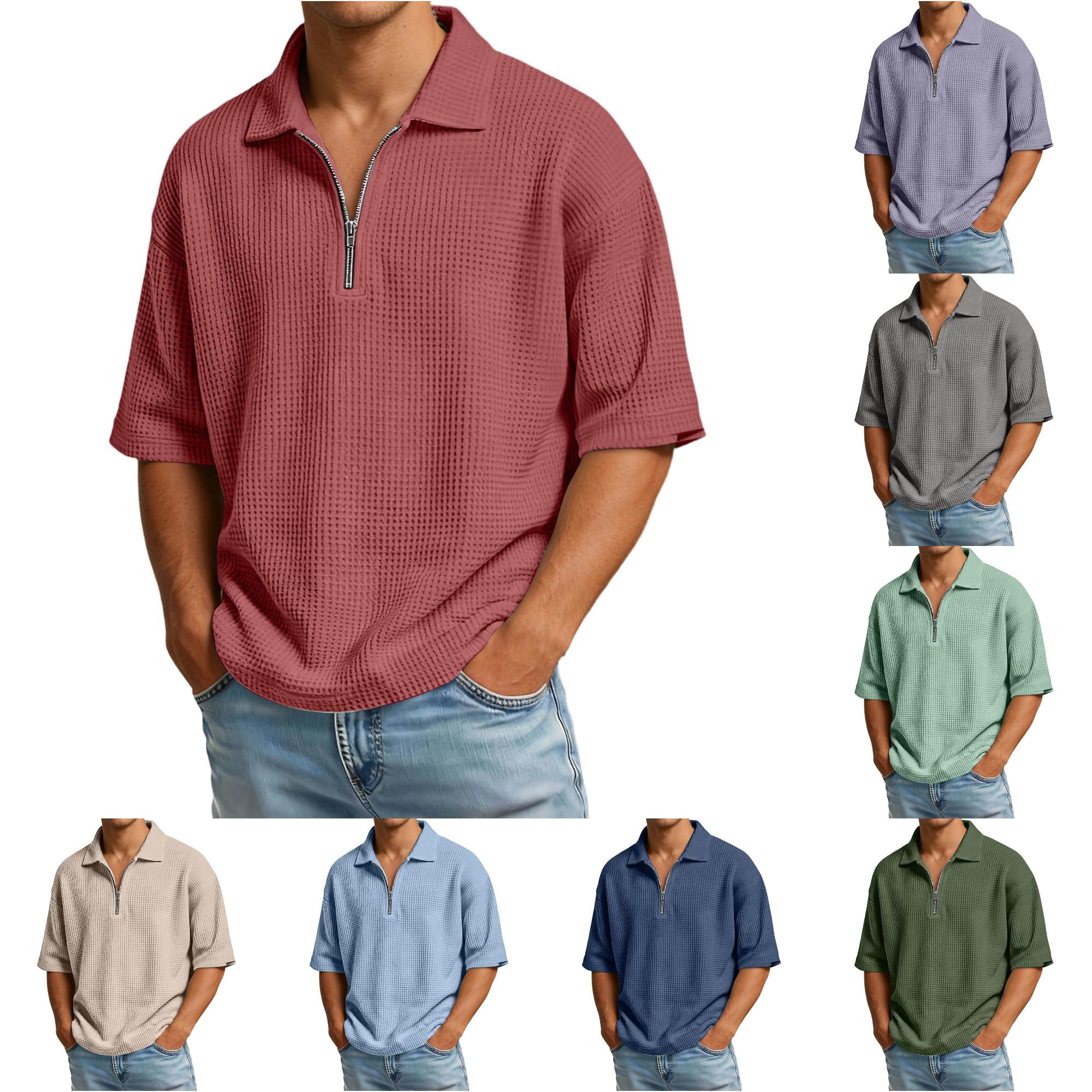 JAJAHO Polo Shirts For Men Casual Oversized Waffle Quarter Zip