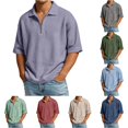 thumbnail image 1 of JAJAHO Polo Shirts For Men Casual Oversized Waffle Quarter Zip Half Sleeve Drop Shoulder Solid Color Lapel Shirts Summer Versatile Tops, 1 of 6