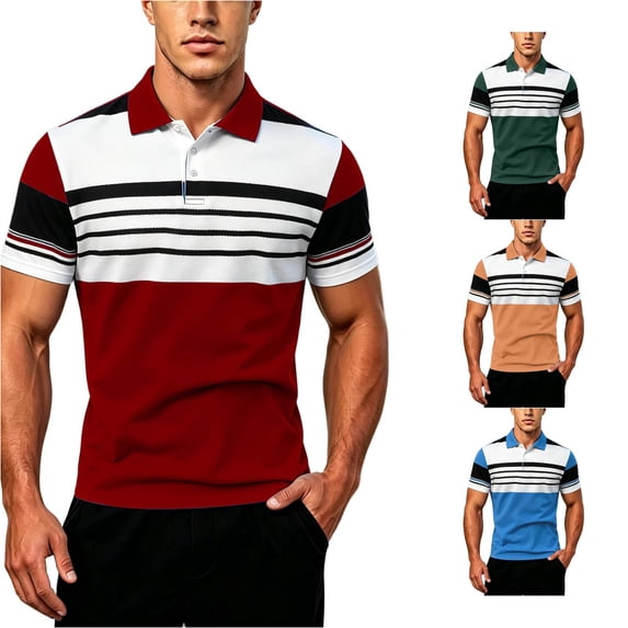 JAJAHO Polo Shirts For Men Color Block Striped Summer Breathable Moisture Wicking Short Sleeve Workout Golf Shirts Comfy Tops