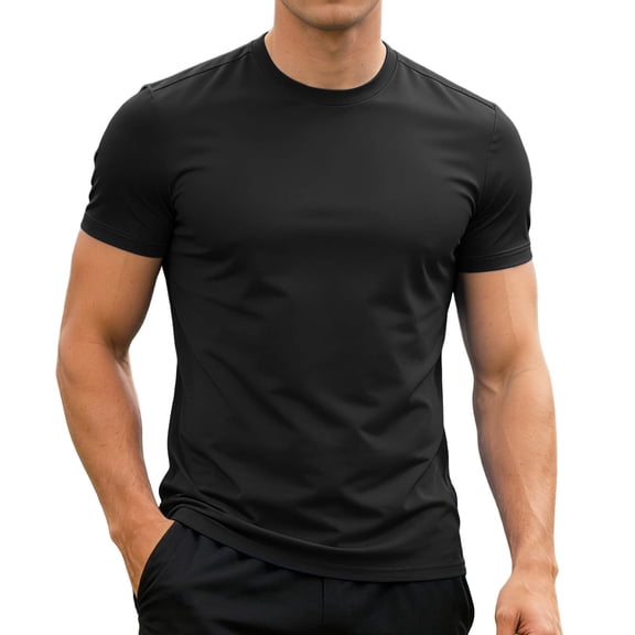 JAJAHO Running Shirts For Men Athletic Workout Summer Stretch Crew Neck Basic Tee Breathable Gym T Shirt Classic Tops