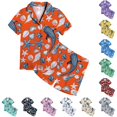 thumbnail image 1 of JAJAHO Silk Pajamas For Girls 2 Piece Sets Ocean Animals Printed Short Sleeve Sleepwear Shorts Set For Kids 2-13Y, 1 of 4
