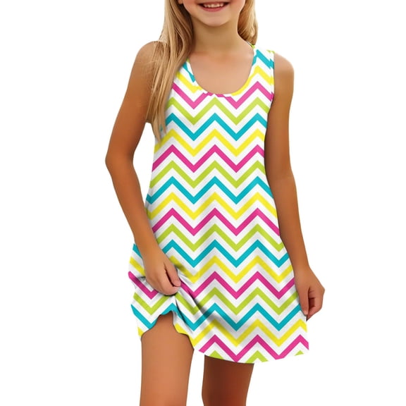 JAJAHO Sleeveless Dresses For Girls Polka Dot Sundress Retro Casual Scoop Neck Flowy Mini Tank Dress Summer Girl Clothes 4-14Y Cozy Dresses