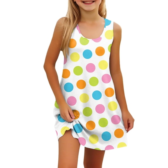 JAJAHO Sleeveless Dresses For Girls Striped Sundress Casual Scoop Neck Flowy Mini Tank Dress Summer Girl Clothes 4-14Y Trendy Dresses