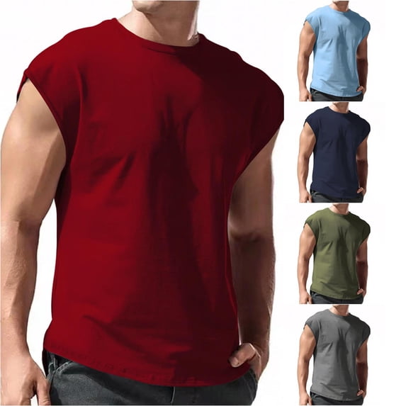 JAJAHO Sleeveless Shirts For Men Tank Top Breathable Summer Round Neck Solid Color Muscle Running Gym Tank Tops