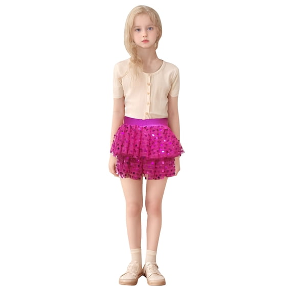 JAJAHO Sparkly Sequin Skirt For Girls Layered Elastic Waistband Mini Skirts Carnival Toddler Kids Stylish Skirt