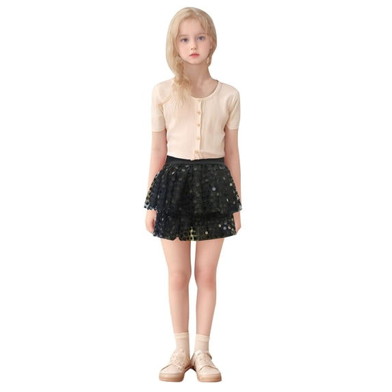 JAJAHO Sparkly Sequin Skirt For Girls Layered Elastic Waistband Mini Skirts Carnival Toddler Kids Trendy Skirt