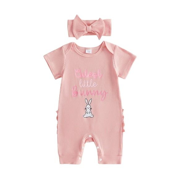 JAJAHO Summer Baby Girls Romper Soft Breathable Short Sleeve Cute Crawling Bodysuit Comfortable Girl Onesie With Headband 2 Piece Sets 0-12M Leisure One-Pieces