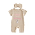 thumbnail image 1 of JAJAHO Summer Baby Girls Romper Soft Breathable Short Sleeve Cute Crawling Bodysuit Comfortable Girl Onesie With Headband 2 Piece Sets 0-12M Leisure One-Pieces, 1 of 4