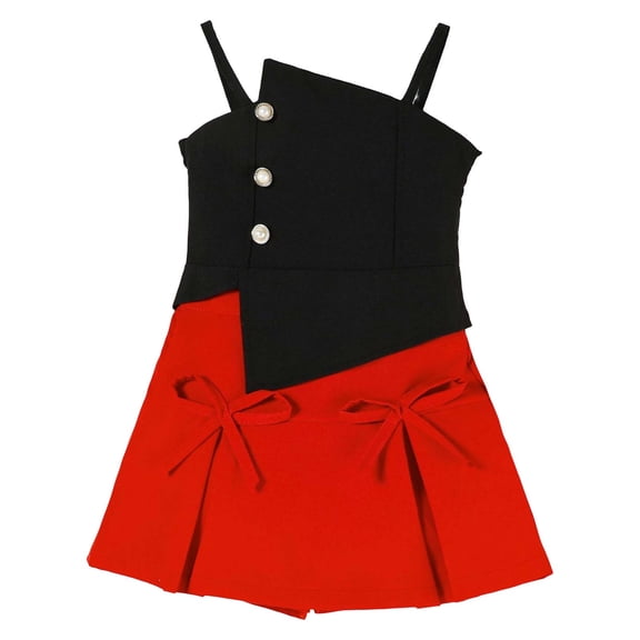 JAJAHO Summer Girls 2 Piece Skirts Set Spaghetti Strap Asymmetrical Crop Top And Bow A-Line Skirt Sets For Kids 2-7Y Stylish Outfit