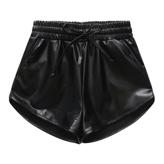 JAJAHO Summer Metallic Shorts For Boys Girls Shiny Dance Casual Drawstring Solid Color Loose Fit Shorts With Pockets Soft Trousers