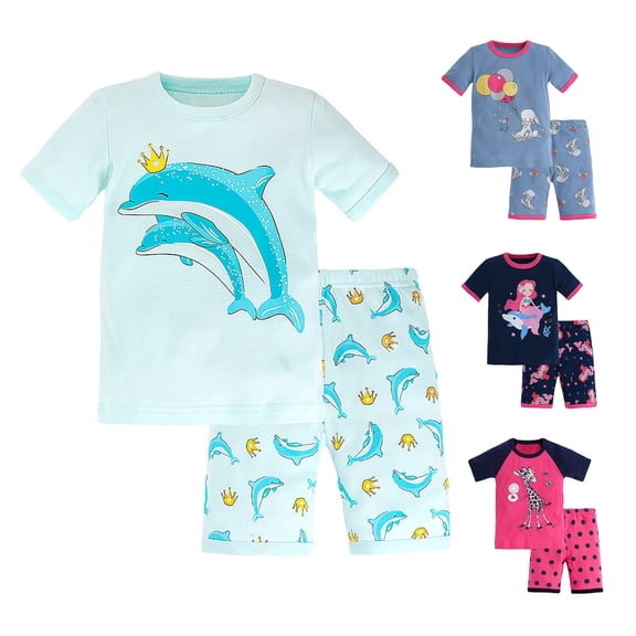 JAJAHO Summer Outfits For Girl Short Sleeve Cartoon Printed T Shirts And Shorts 2 Piece Set Kids 3-8Y Soft Outfit