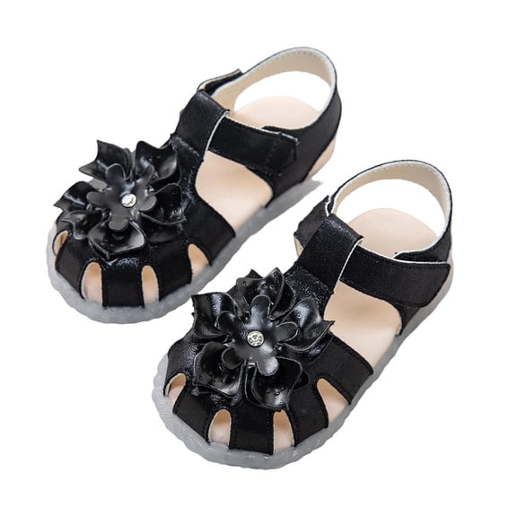 JAJAHO Summer Toddler Baby Sandals For Girls Floral Soft Sole Princesses Shoes Open Toe Hook And Loop Walking Shoes Ages 0-3 Years