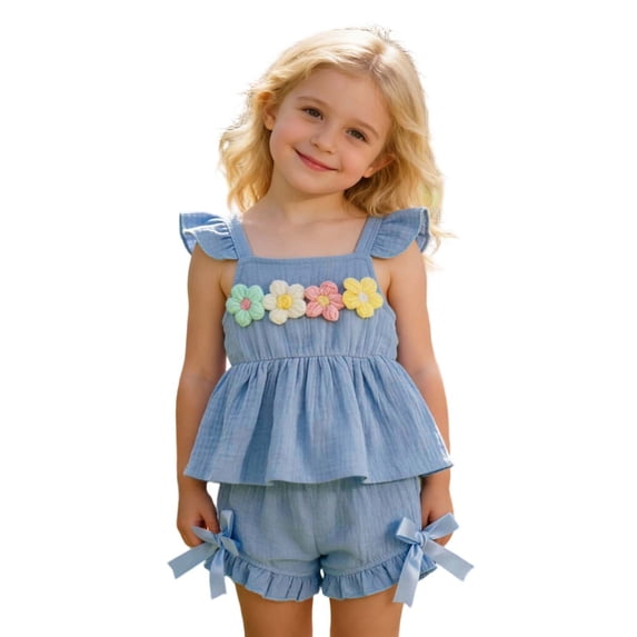 JAJAHO Summer Toddler Girls 2 Piece Set Sleeveless Floral Square Neck Ruffle Tank Top Bloomers Shorts Set Stylish Outfit