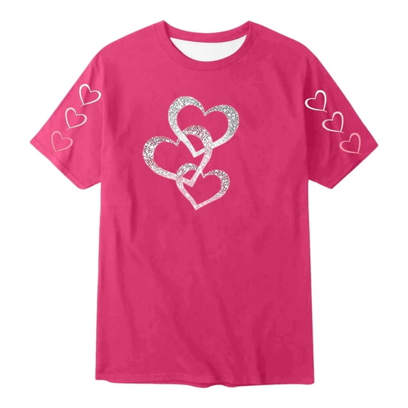 JAJAHO Summer Top Girls T Shirt Short Sleeve Heart Print Loose Fit Crewneck Girl Clothing For Kids 2-13 Years Cute Tops
