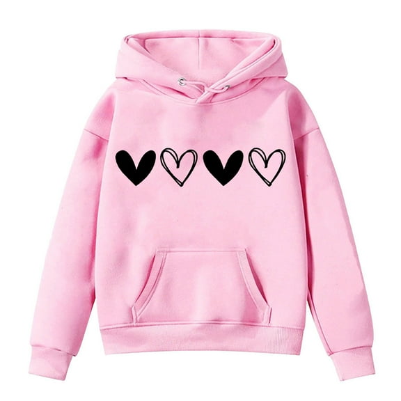 JAJAHO Sweatshirt For Little Big Girls Oversized Heart Print Valentine's Day Shirt Casual Hoodie Pullover Adorable Tops