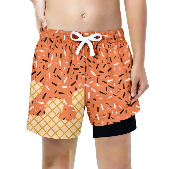JAJAHO Swim Trunks For Boys Beach Shorts With Liner Summer Ice Cream Printed Casual Drawstring Boy Bathing Suit Bottoms 5-16Y