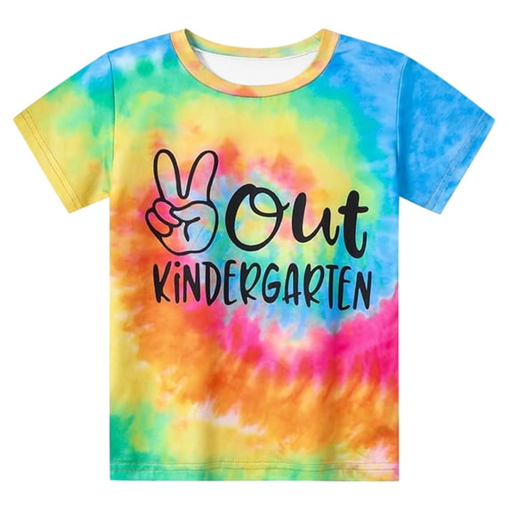 JAJAHO Tie Dye T Shirts For Boys Girls Happy Kindergarten Graduation Tshirts Kids Toddler Short Sleeve Crew Neck Letter Graphic Tee