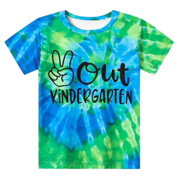 JAJAHO Tie Dye T Shirts For Boys Girls Happy Kindergarten Graduation Tshirts Kids Toddler Short Sleeve Crew Neck Letter Graphic Tee