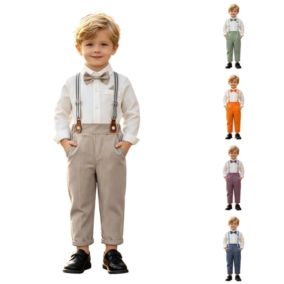 JAJAHO Toddler And Kids Boys Formal Outfit Long Sleeve Dress Shirt And Suspender Pants 2 Piece Set 6M-8Y