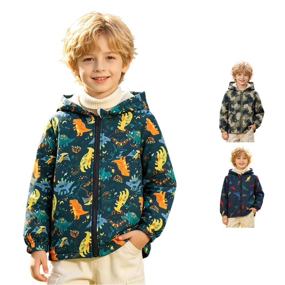 JAJAHO Toddler And Kids Boys Jacket With Sherpa Lining Cartoon Dinosaur Zipper Winter Coats Sizes 1-7Y