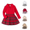 thumbnail image 1 of JAJAHO Toddler And Kids Girls Skirts Set Fall Outfit Long Sleeve Ribbed Top And Plaid Skirt 2 Piece Sets 1-5Y, 1 of 9