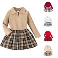 thumbnail image 1 of JAJAHO Toddler And Kids Girls Skirts Set Fall Outfit Long Sleeve Ribbed Top And Plaid Skirt 2 Piece Sets 1-5Y, 1 of 9