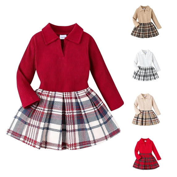 JAJAHO Toddler And Kids Girls Skirts Set Fall Outfit Long Sleeve Ribbed Top And Plaid Skirt 2 Piece Sets 1-5Y