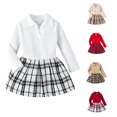 thumbnail image 1 of JAJAHO Toddler And Kids Girls Skirts Set Fall Outfit Long Sleeve Ribbed Top And Plaid Skirt 2 Piece Sets 1-5Y, 1 of 9