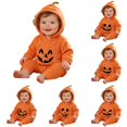 thumbnail image 1 of JAJAHO Toddler Baby Boy Girl Clothes Halloween Jumpsuits Hooded Fuzzy Pumpkin Romper 3M-3Y, 1 of 5