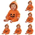 thumbnail image 1 of JAJAHO Toddler Baby Boy Girl Clothes Halloween Jumpsuits Hooded Fuzzy Pumpkin Romper 3M-3Y, 1 of 5
