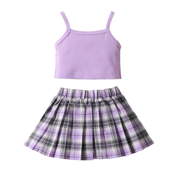JAJAHO Toddler Baby Girl Clothes 2 Piece Skirt Sets Summer Outfits Spaghetti Strap Cropped Tank Tops And Pleated Skirts Fashion Clothing 0-4T Soft Outfit